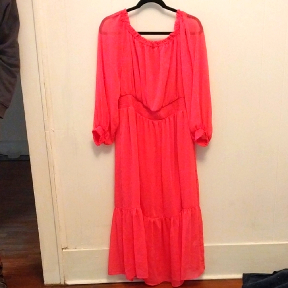Sofia by Sofia Vergara Orange and Pink Ruffled Tiered Sundress